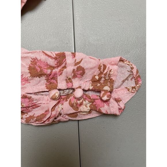 Free People Hilary Printed Top Size Small Pink Combo Smocked Back Blouse NWT $98 - Picture 9 of 11